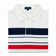 Men's Striped Polo Neck Ribbed T-Shirt, White