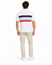 Men's Striped Polo Neck Ribbed T-Shirt, White