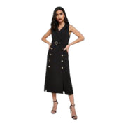Women's Cut Sleeve Form Fitting Midi Vest Dress, Black