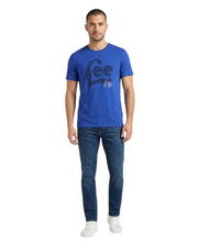 Men's Graphic Print Crew Neck T-Shirt, Dark Blue
