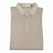 Machay beige linen polo shirt with a classic collar and buttoned placket, folded neatly.