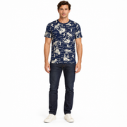 Men's Graphic Print Crew Neck T-Shirt, Navy
