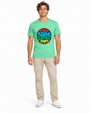 Men's Graphic Print Scoop Neck T-Shirt, Light Green
