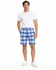 Men’s Plaid Chino-Style Shorts, Blue