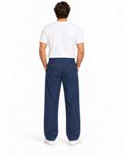 Men's Linen Wide Leg Mid Rise Authentic Fit Pants, Navy