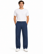 Men's Linen Wide Leg Mid Rise Authentic Fit Pants, Navy