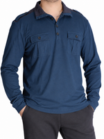 Men's Long-Sleeve Utility Polo Shirt, Steel Blue