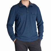 Men's Long-Sleeve Utility Polo Shirt, Steel Blue