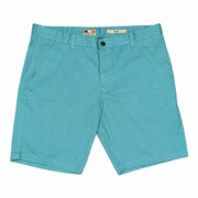 North Coast turquoise slim fit cotton chino shorts with button and zipper closure and belt loops.