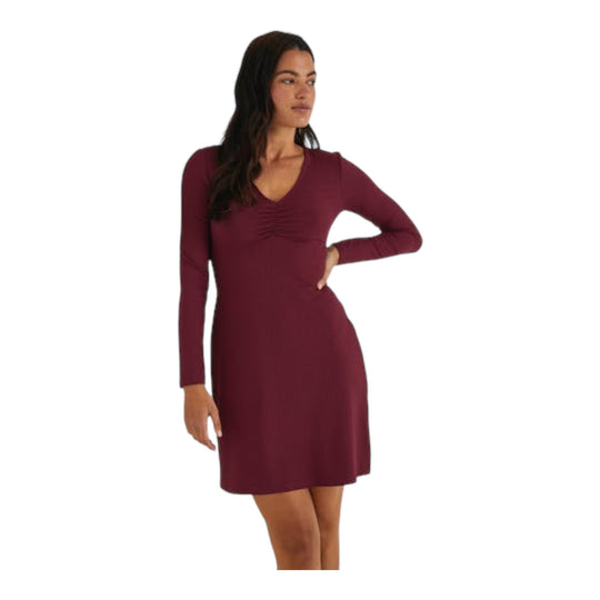 Women's Long Sleeve Ribbed Dress, Maroon