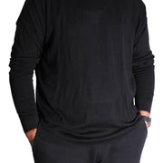 Men's Wool & Silk Blend Long Sleeve Sweater, Black