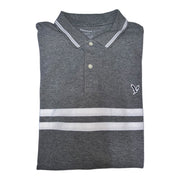 Men'sStriped Ribbed Polo Shirt – Classic & Versatile, Grey