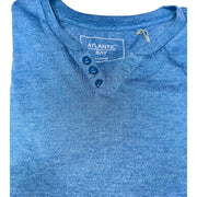 Men's V-Neck Henley T-Shirt, Steel Blue