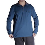 Men's Long-Sleeve Utility Polo Shirt, Steel Blue