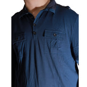 Men's Long-Sleeve Utility Polo Shirt, Steel Blue