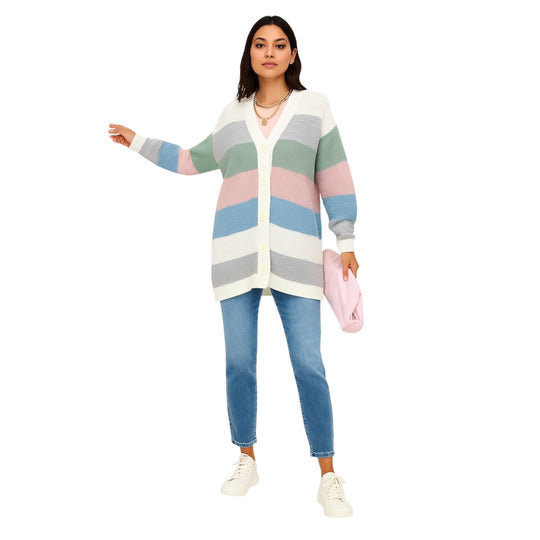 Women's Striped Knitted Cardigan – Effortless Chic & Comfort