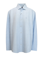 Men's Cotton Striped Long Sleeve Tailored Fit Formal Shirt, Baby Blue