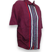 Men's Silk Striped Short Sleeve Relaxed Fit Casual Shirt, Maroon