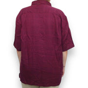 Men's Silk Striped Short Sleeve Relaxed Fit Casual Shirt, Maroon