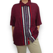 Men's Silk Striped Short Sleeve Relaxed Fit Casual Shirt, Maroon
