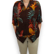 Men's Silk Graphic Short Sleeve Original Fit Casual Shirt, Brown