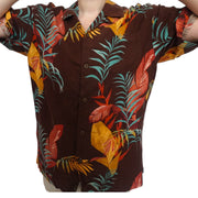 Men's Silk Graphic Short Sleeve Original Fit Casual Shirt, Brown