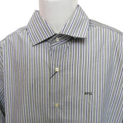 Men's Cotton Striped Long Sleeve Tailored Fit Formal Shirt, Green