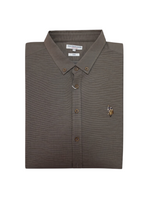 Men's Solid Long Sleeve Logo Print Slim Fit Formal Shirt, Brown