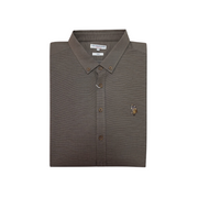 Men's Solid Long Sleeve Logo Print Slim Fit Formal Shirt, Brown