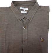 Men's Solid Long Sleeve Logo Print Slim Fit Formal Shirt, Brown