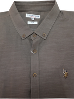 Men's Solid Long Sleeve Logo Print Slim Fit Formal Shirt, Brown