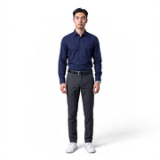 Men's Solid Long Sleeve Stretch Tailored Fit Formal Shirt, Navy