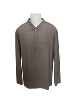 Men's Solid Long Sleeve Logo Print Slim Fit Formal Shirt, Brown