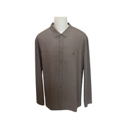 Men's Solid Long Sleeve Logo Print Slim Fit Formal Shirt, Brown