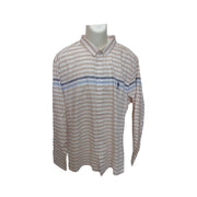 Men's Striped Long Sleeve Logo Print Relaxed Fit Formal Shirt, Beige