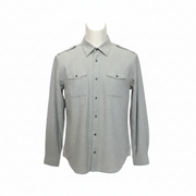 Men's Solid Double Pockets Long Sleeve Slim Fit Casual Shirt, Grey