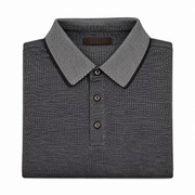 Men's Patterned Ribbed Polo Neck T-Shirt, Grey