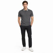 Men's Patterned Ribbed Polo Neck T-Shirt, Grey