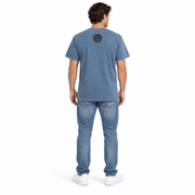 Men's Graphic Print Brand Name Scoop Neck T-Shirt, Blue Gray