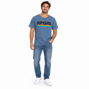 Men's Graphic Print Brand Name Scoop Neck T-Shirt, Blue Gray