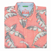 Men's Rolled Short Sleeve Graphic Relaxed Fit Casual Shirt, Light Red