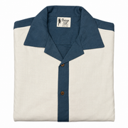 Men's Short Sleeve Collar Bowling Relaxed Fit Shirt, Beige
