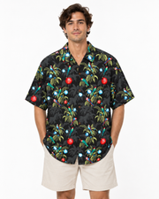 Men's Jungle Bells Silk Shirt – Tropical Elegance, Dark Grey