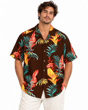Men's Silk Graphic Short Sleeve Original Fit Casual Shirt, Brown
