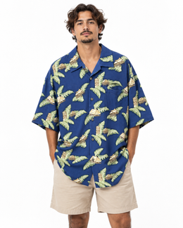 Men's Hut Couture Silk Shirt – Luxurious & Tropical, Blue