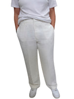 Banana Republic off-white high-rise linen trousers with a tailored straight fit and four-pocket design.