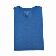 Atlantic Bay steel blue V-neck Henley t-shirt in a folded slim fit cotton blend design.