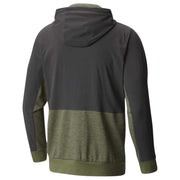 Columbia men's hoodie in green and black colorway, back view showing hood and dual-tone fabric