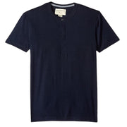 French Connection men's navy T-Shirt with button placket – front view on white background