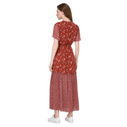 Back view of Gant women's mix print floral midi dress with tie waist detail